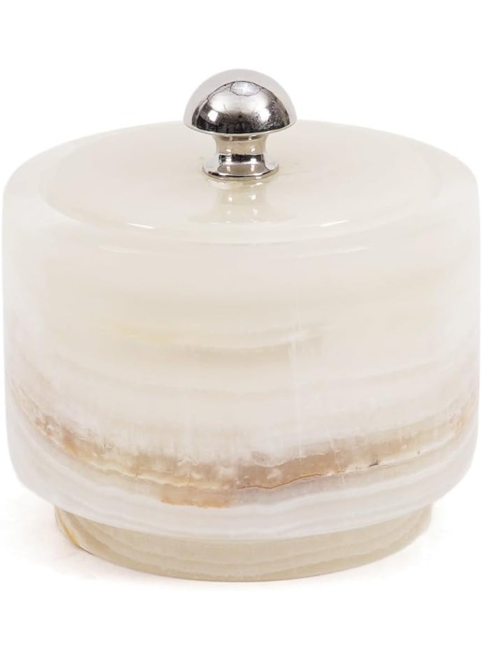 راديكالن وعاء ملح رخامي من راديكالن بغطاء، مصنوع يدويًا من العقيق الأبيض، مقاس 3 بوصات، مناسب لسطح المطبخ، مثالي لوضع التوابل، ووعاء الملح، وحاوية التوابل لملح البحر الخشن. - Image 1